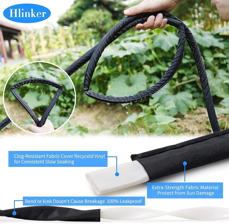 Hlinker Flat Soaker Hose 50 200 FT for Garden Beds, 200FT 1/2" Linkable Consistent Drip Irrigation Hose Save 80% Water, Leakproof Heavy Duty Double Layer Sprinkler Hose - Image 5